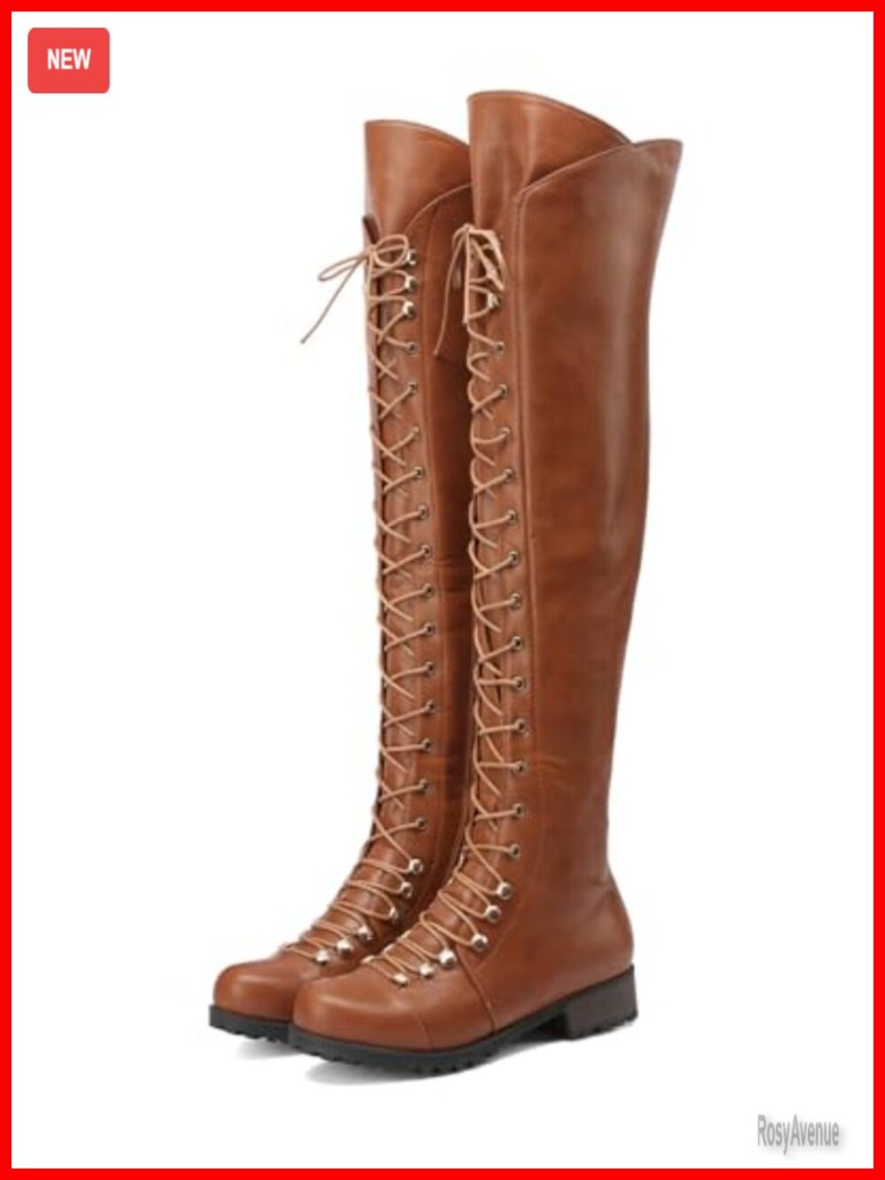 Faux Leather Over the Knee Boots Square Toe Side Zipper Lace Up Low Heel